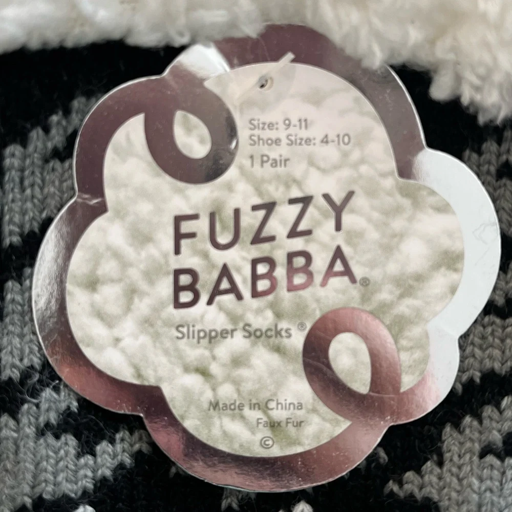 Fuzzy Babba Women’s Slipper Socks Animal Cat Dog Herringbone Faux Fur Non Slip
